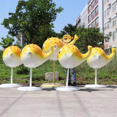 玻璃钢海洋动物河豚雕塑 
