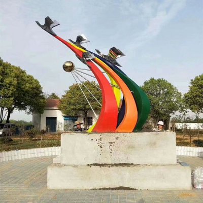 校园广场抽象不锈钢喷漆主题飞越雕塑 