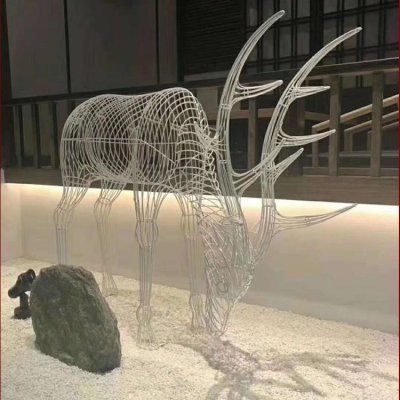酒店室内摆放铁艺镂空梅花鹿小品 