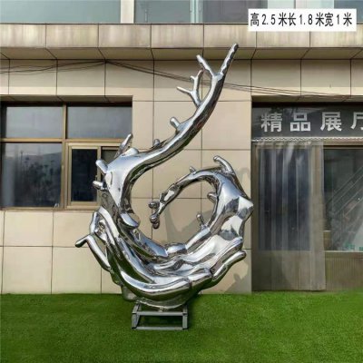 户外水景景观不锈钢海浪浪花雕塑 海浪雕塑素材绿植教学效果