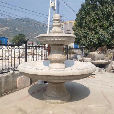 黄锈岩雕刻二层庭院摆放流水造景水钵 水钵雕塑厂家加工厂制作图片