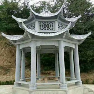 青石石雕双层景观凉亭雕塑 