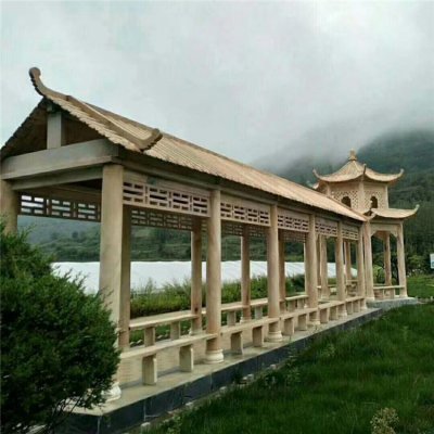 晚霞红石雕景区休息休闲景观凉亭长廊雕塑 