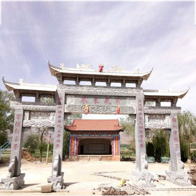 祠堂景观青石浮雕三门四柱镇宅牌楼雕塑 
