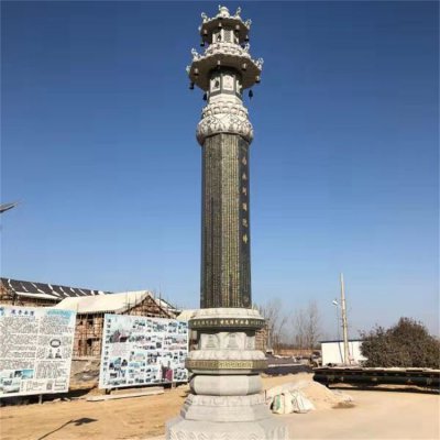 大理石石雕大型浮雕经文户外园林景观装饰经幢雕塑 经幢雕塑寺庙神殿样式寺院