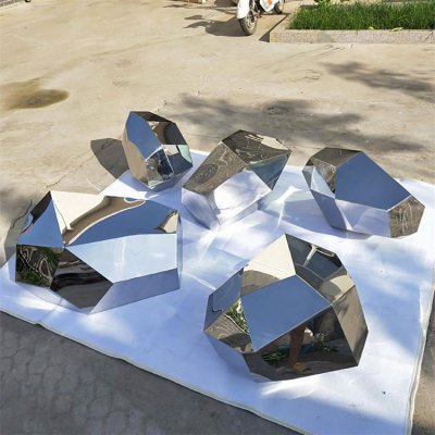 园林户外景观不锈钢金属创意几何块面异形石头雕塑 景观雕塑喷泉凤凰党建周到