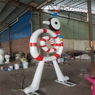 玻璃钢彩绘抽象动物鸵鸟雕塑 