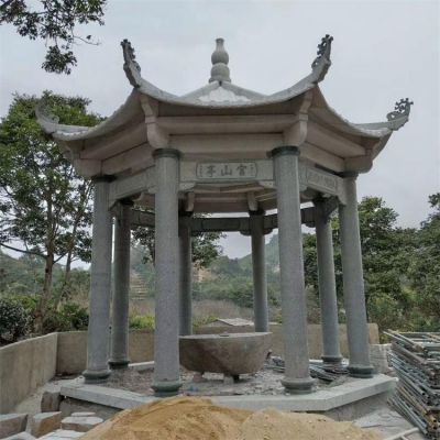 公园户外青石是的中式古建筑六角凉亭雕塑 