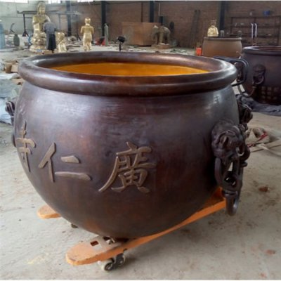 玻璃钢仿铜水缸庭院招财养鱼养花水缸摆件 水缸雕塑石雕图案喷泉磨盘
