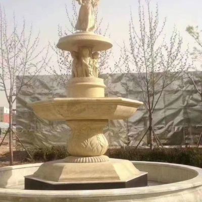 小区售楼处水池摆放花岗岩小天使流水喷泉 天使雕塑图片小提琴代表南山