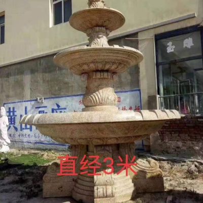 景观黄锈石石雕多层流水喷泉水钵雕塑 水钵雕塑庭院图片制作加工厂