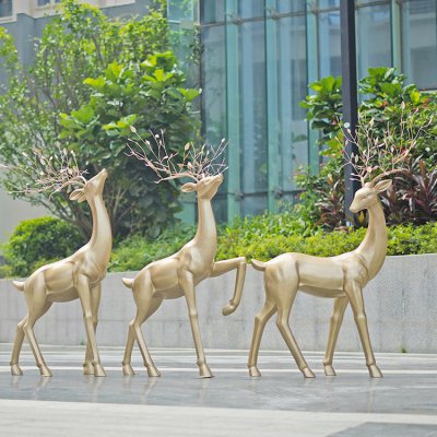 园林户外玻璃钢仿铜景观抽象动物景观梅花鹿雕塑 梅花鹿雕塑摆件插画玻璃鹿群