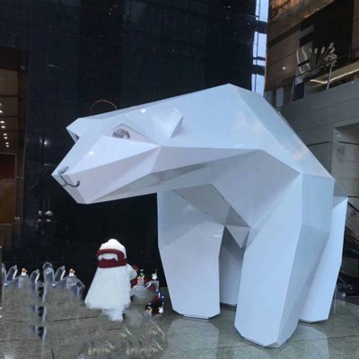 不锈钢几何抽象动物北极熊雕塑 北极熊雕塑卡通透明石雕树脂
