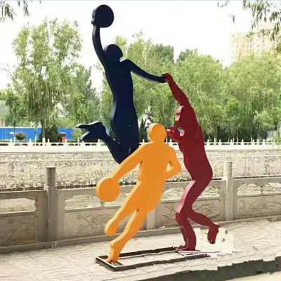 不锈钢剪影抽象动物景观打篮球的人物雕塑 打篮球雕塑图片卡通作品青铜