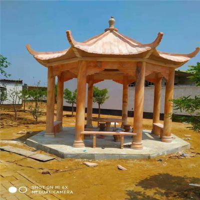 公园摆放仿古晚霞红休息凉亭 