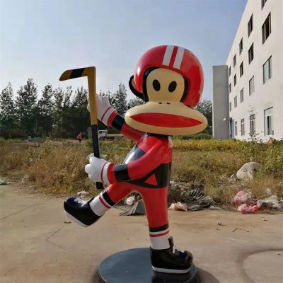 体育馆玻璃钢卡通大嘴猴景观装饰美陈摆件 卡通雕塑动物作用意思表册