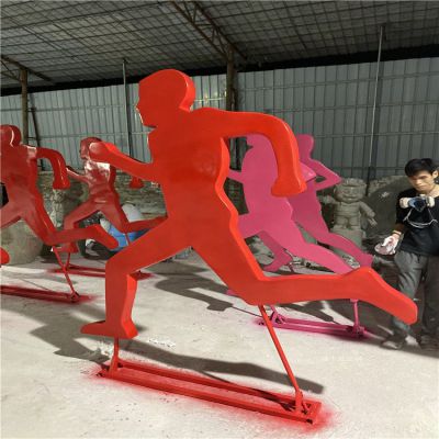 不锈钢剪影喷漆跑步运动人物雕塑公园操场摆件 