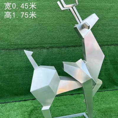 抽象动物景观不锈钢几何里面梅花鹿雕塑 