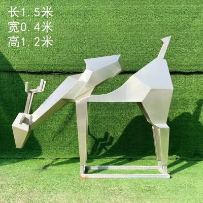抽象动物景观不锈钢几何抽象块面梅花鹿雕塑 