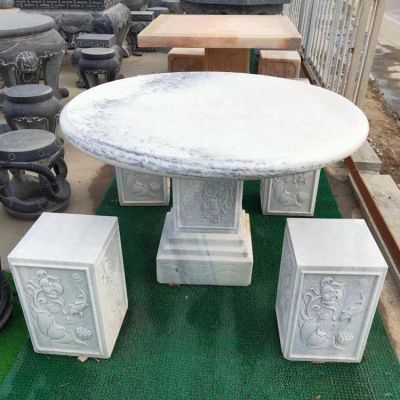 大理石石雕公园户外圆形石桌方形石凳雕塑 石桌雕塑照片大师信息红木