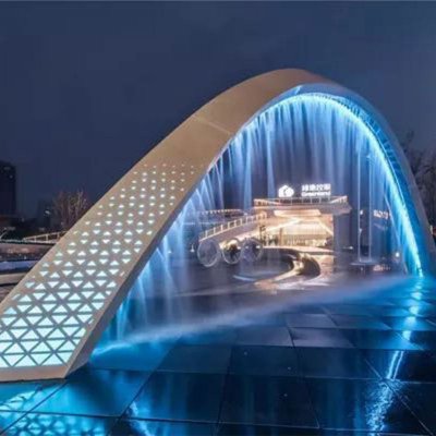 广场大型不锈钢镂空灯光雾化拱门雕塑 拱门雕塑景观后花园图案铜雕