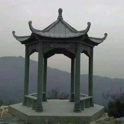 景点户外园林摆放青石仿古休息凉亭 