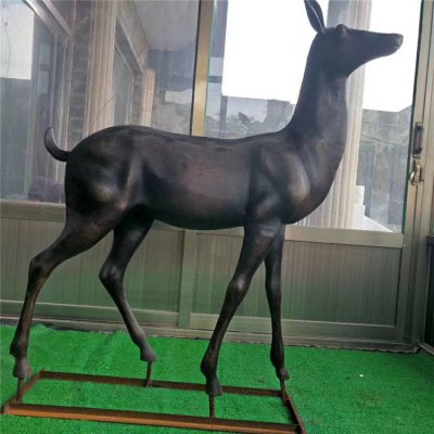 园林户外玻璃钢仿铜小鹿雕塑 小鹿雕塑石雕之家雌雄工地