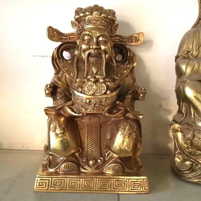 家居摆件铜雕供奉财神雕塑 财神雕塑神像七八十粉彩年代