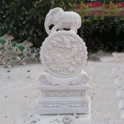 庭院摆放招财天然石材汉白玉狮子门墩 石门墩雕塑门墩价格表浮雕高度