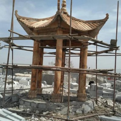 石雕晚霞红仿古庭院别墅园林户外六角亭 