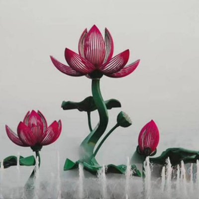 城市园林广场喷泉摆放不锈钢荷花景观雕塑 荷花雕塑花缸成品步骤价值