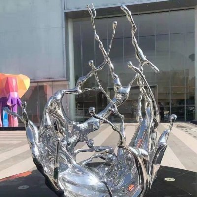 酒店会所门口不锈钢镜面创意海浪浪花雕塑 海浪雕塑城市大面积鱼的鱼儿