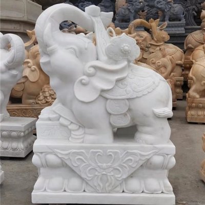 青石石雕招财门墩景观大象雕塑 