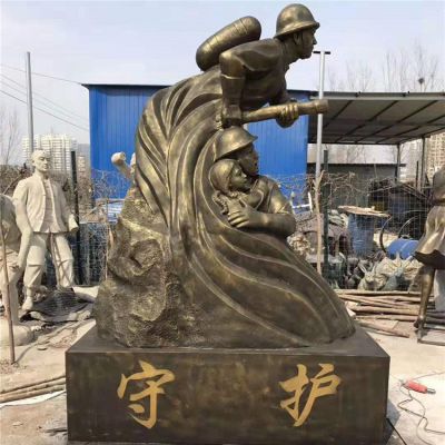 玻璃钢仿铜户外园林景观摆件消防员守护雕塑 消防员雕塑厂家名称价格表标志