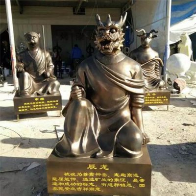 公园大型玻璃钢仿铜户外十二生肖雕塑 生肖雕塑铜雕长方形全套艺术品