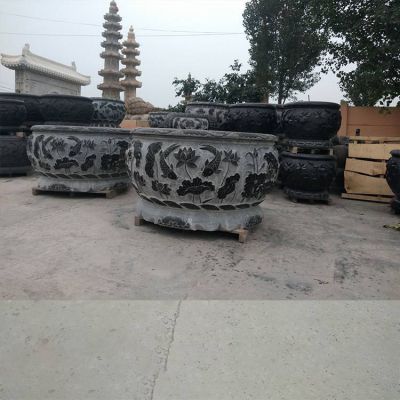 青石石雕大型景观水缸雕塑 