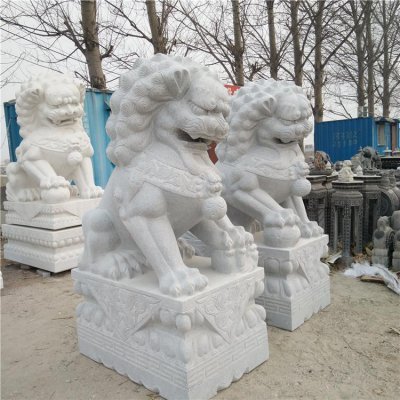园林户外景观青石石雕镇宅招财门口一对狮子雕塑 狮子雕塑石狮子简笔栏杆石原