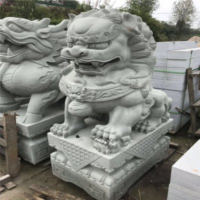 庭院别墅门口青石石雕狮子雕塑 狮子雕塑汉白玉民宅霍林手法