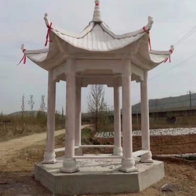青石户外农村古建筑摆件六角凉亭雕塑 