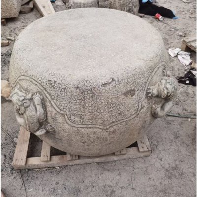 庭院寺庙青石仿古雕刻圆形柱顶石墩 