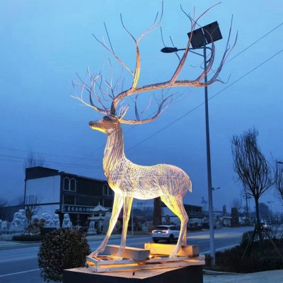 城市街道照明仿古抽象动物梅花鹿雕塑 梅花鹿雕塑大全手工照片小区
