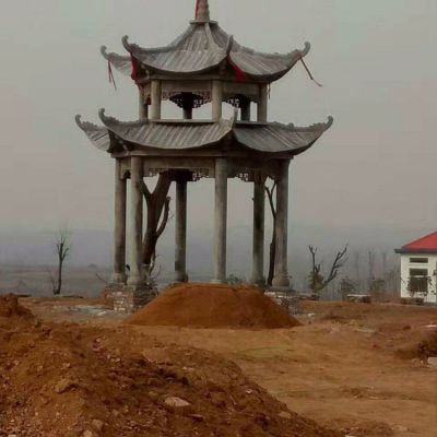 古建筑摆件青石石雕双层景观中式凉亭雕塑 