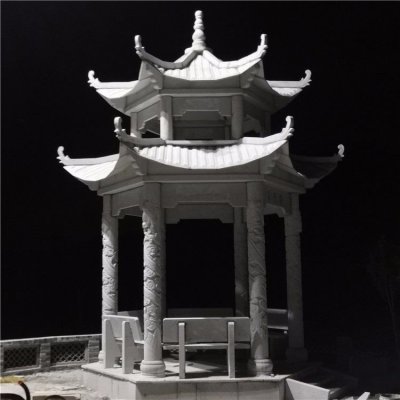 仿古古建筑景观青石石雕双层景观凉亭雕塑 