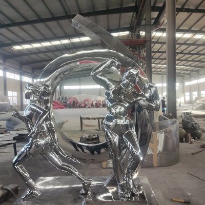 不锈钢景观户外抽象人物雕塑 