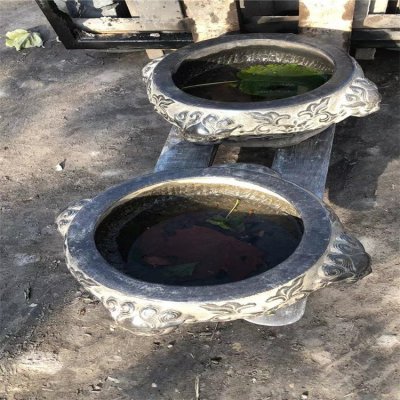 家居摆件青石石雕圆形水缸雕塑