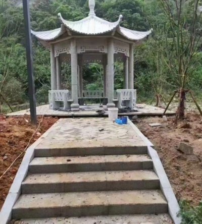 园林休息乘凉景观花岗岩石雕凉亭雕塑 