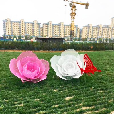 小区花园装饰不锈钢网格花朵美陈小品雕塑 花朵雕塑价格透明红色价格表