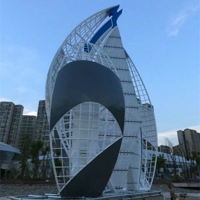 大型户外景观不锈钢金属抽象帆船雕塑 帆船雕塑公园粘土步骤铁器