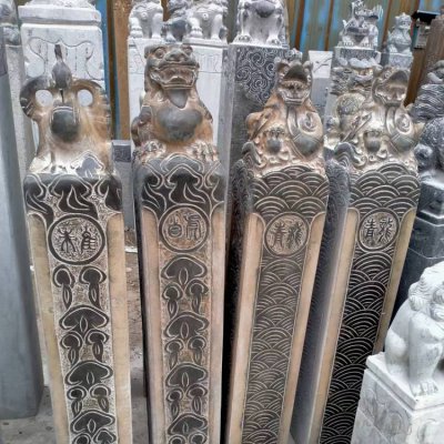大理石石雕庭院景观四大神兽拴马桩雕塑 拴马桩雕塑石雕文案好处牛槽