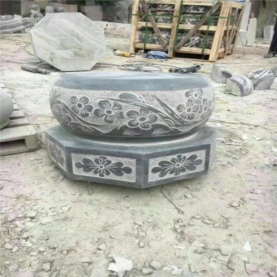 青石柱墩浮雕花纹庭院仿古做旧柱顶石 